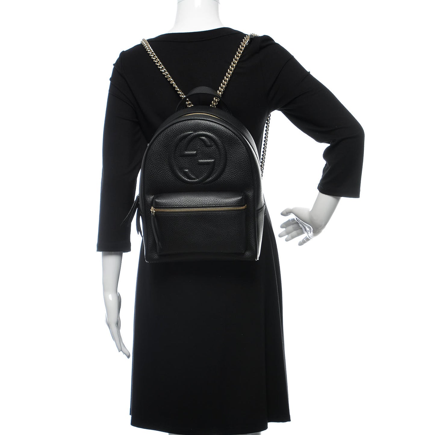 Pebbled Calfskin Soho Chain Backpack Black