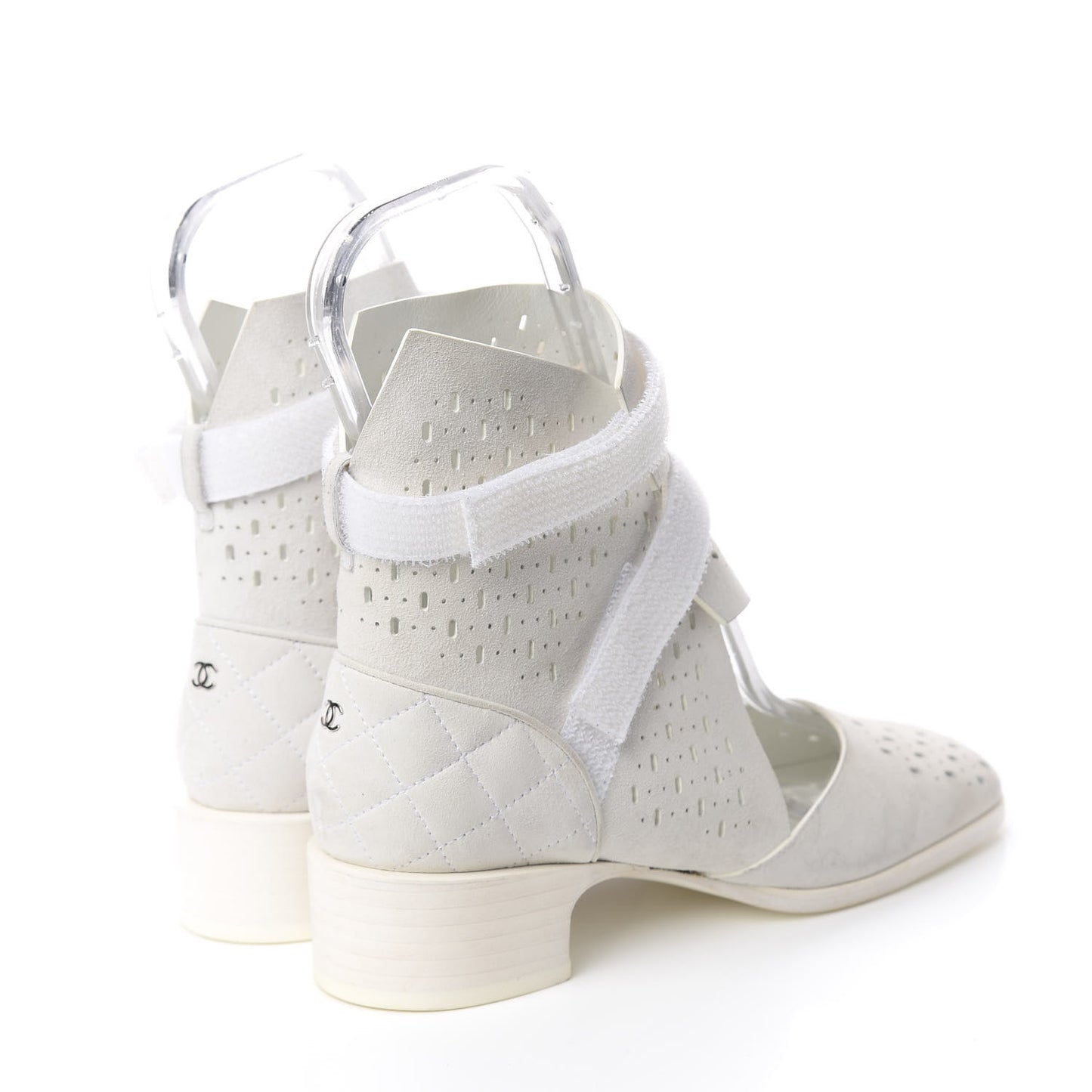 Suede Perforated Velcro Ankle Boots 38 White