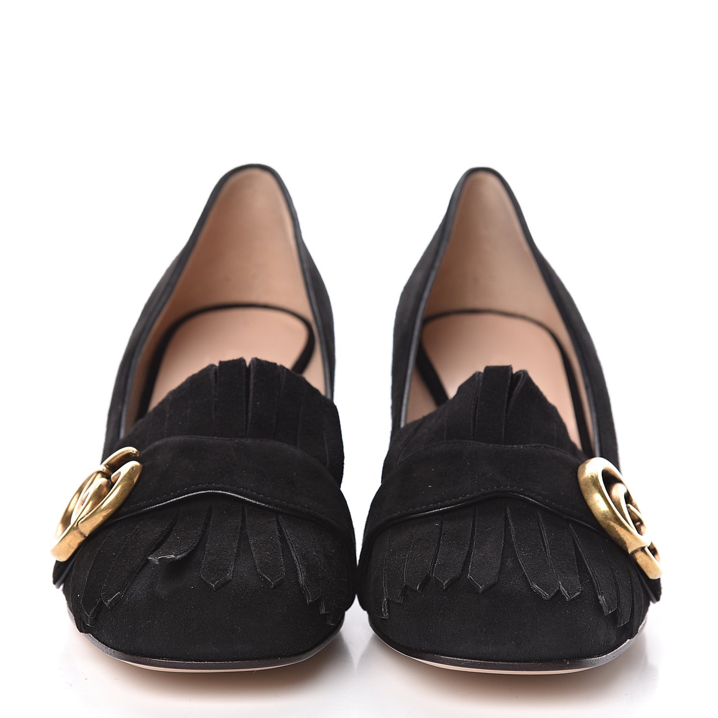 Kid Scamosciato GG Marmont Fringe 50mm Loafer Pumps 36 Black