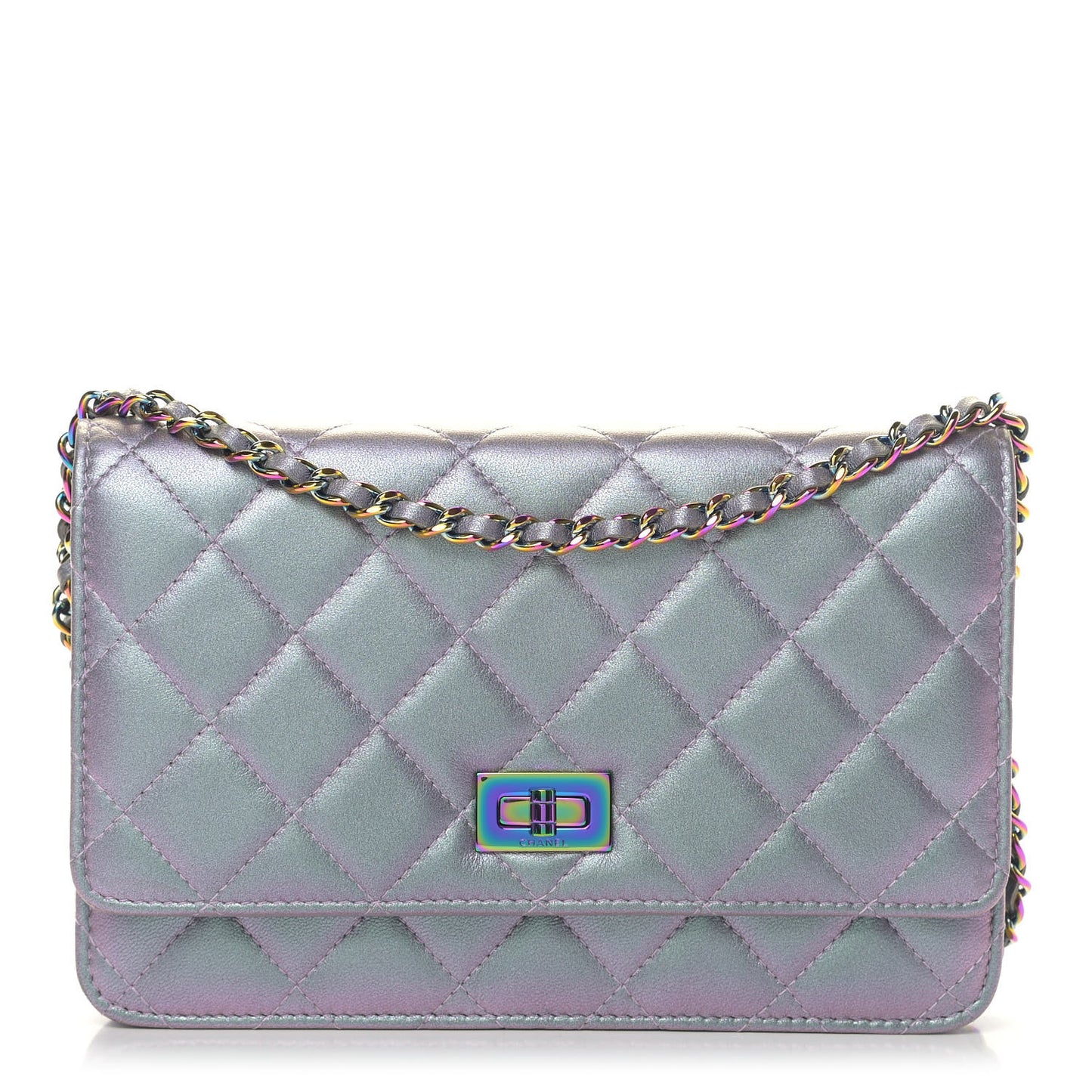 Iridescent Lambskin Quilted Reissue Wallet On Chain WOC Light Purple