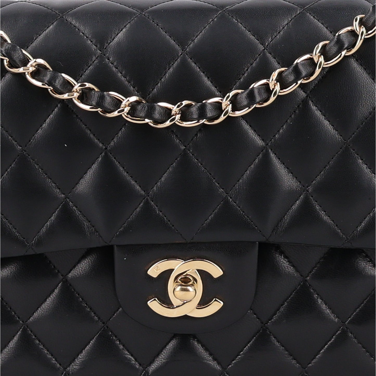 Lambskin Quilted Medium Double Flap Black