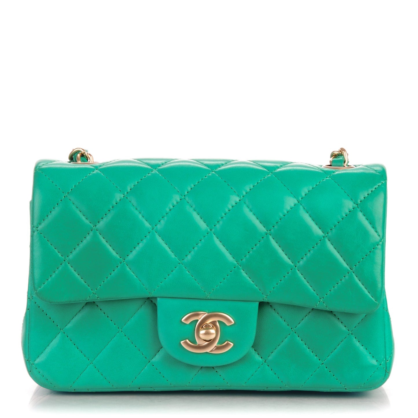 Lambskin Quilted Mini Rectangular Flap Green