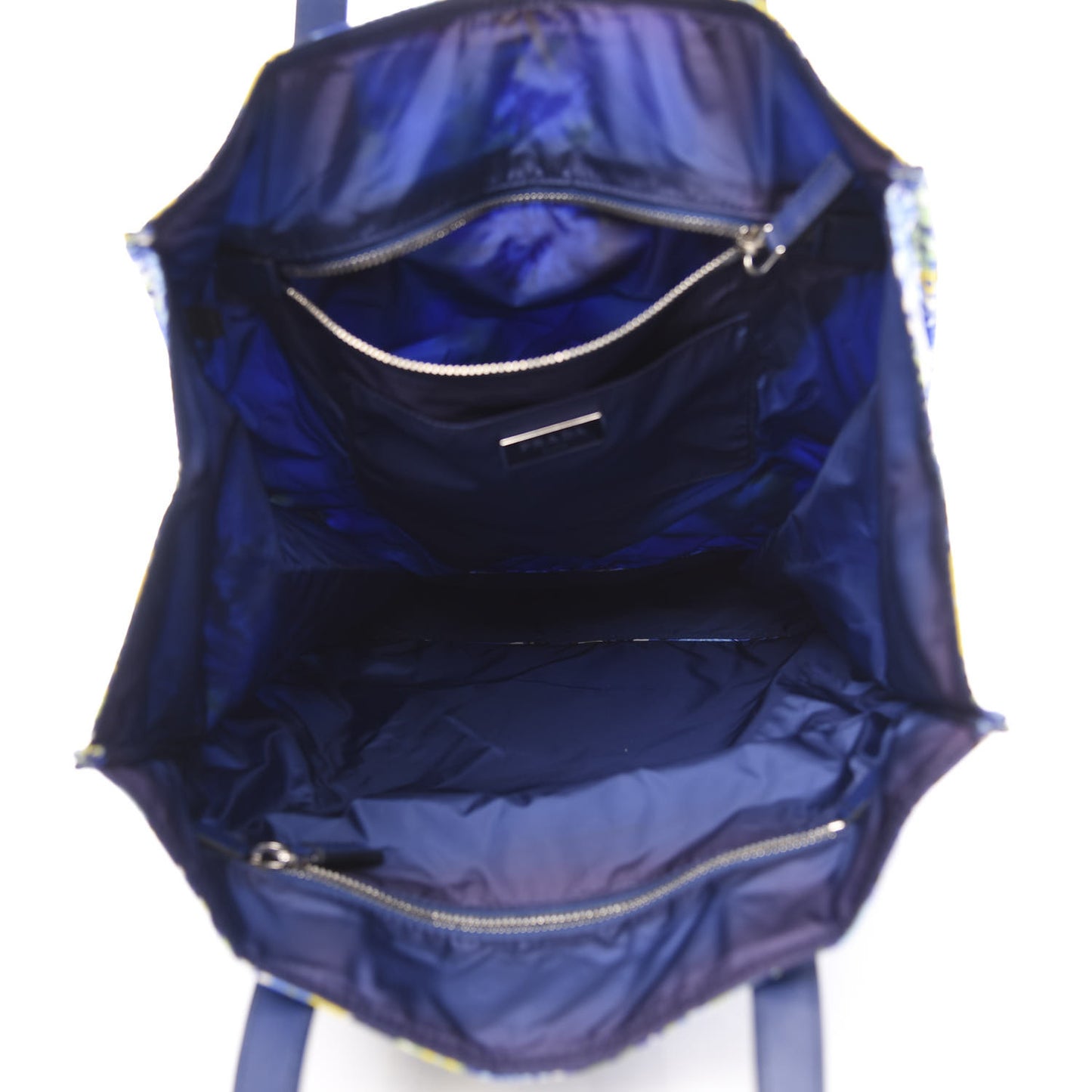 Tessuto Nylon Saffiano Floral Print Tote Bluette Dis Primule