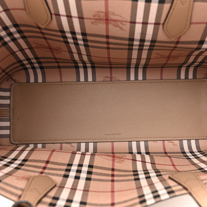 Burberry Grainy Calfskin Haymarket Check Medium Reversible Tote Camel 8 of 18