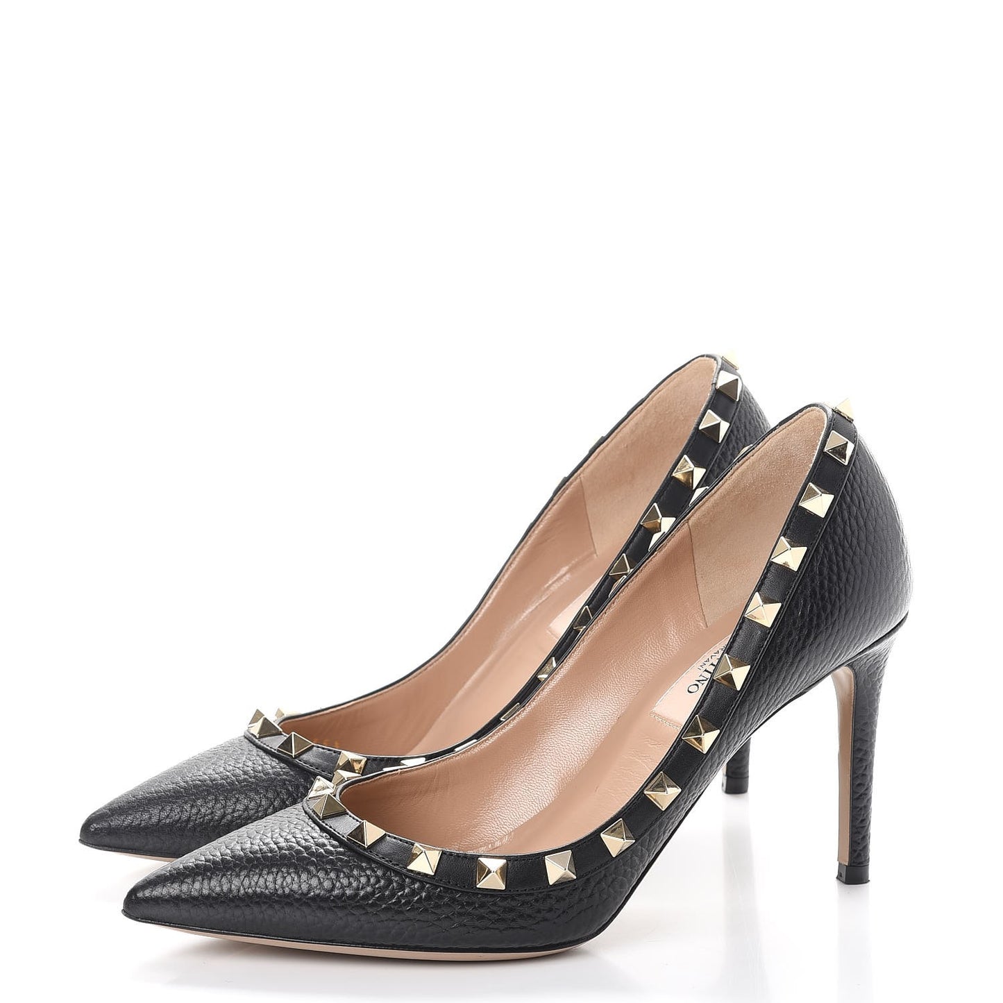 Pebbled Calfskin Rockstud 85mm Pumps 35.5 Black