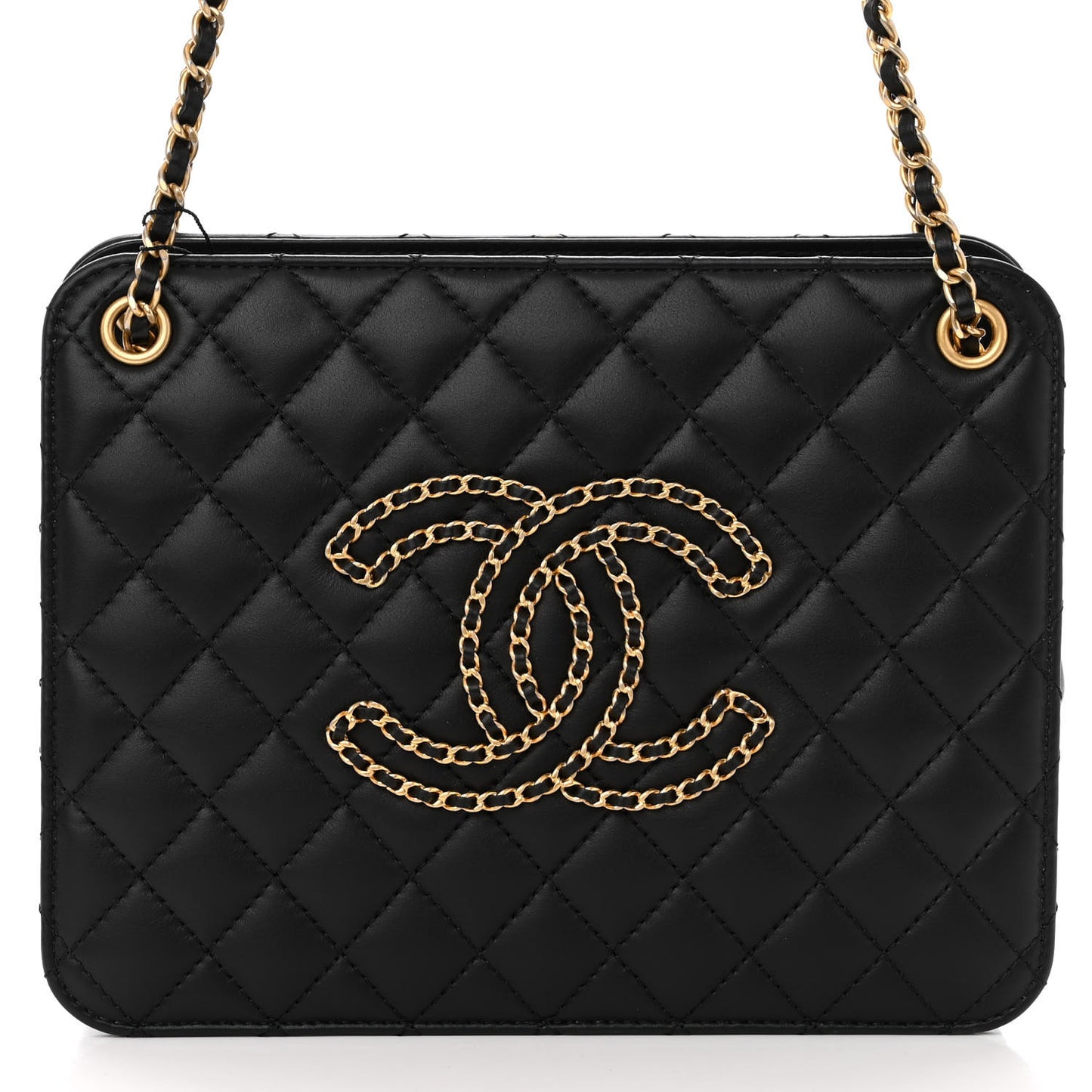 Calfskin Quilted CC Chain Accordion Tote Black