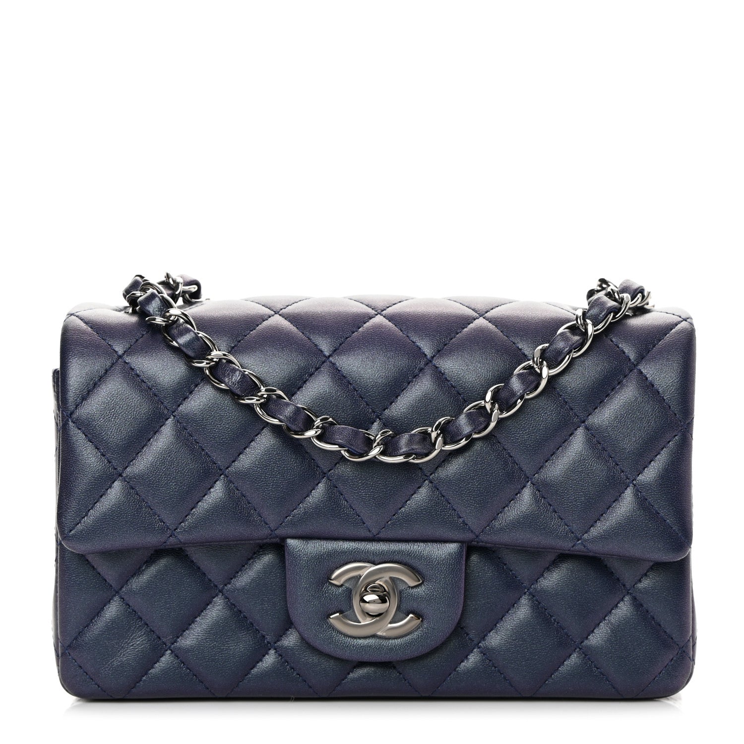 Chanel Iridescent Lambskin Quilted Mini Rectangular Flap Dark Purple 1 of 10