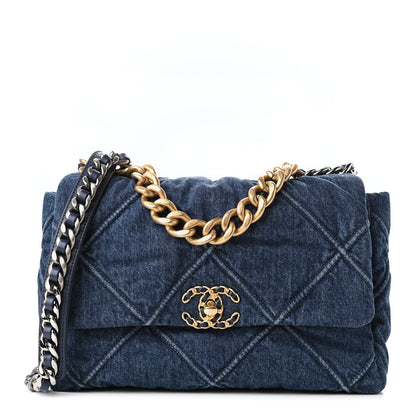 Chanel Denim Quilted Large Chanel 19 Flap Blue 1 of 9