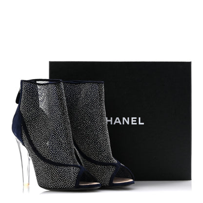 Chanel Mesh Crystal Open Toe Ankle Boots 40 Navy 12 of 12