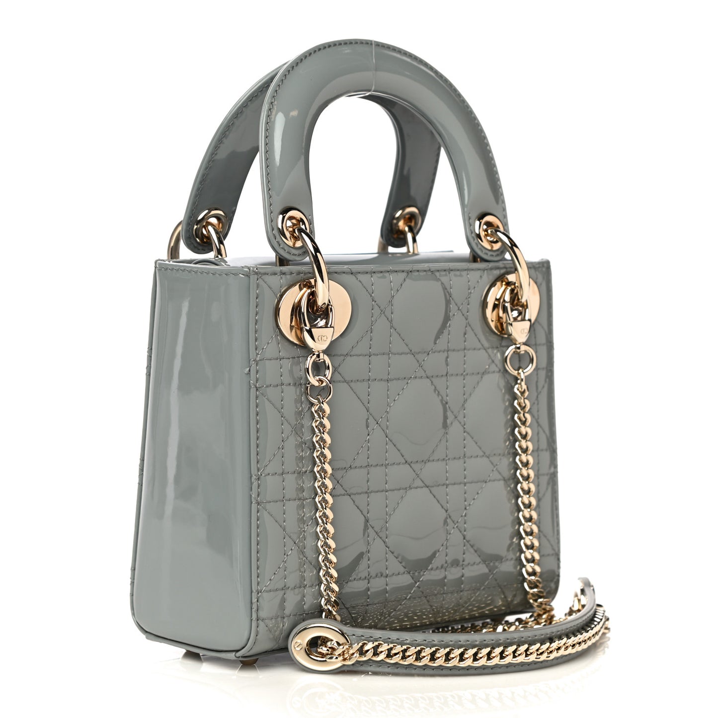 Patent Cannage Mini Lady Dior Grey Stone