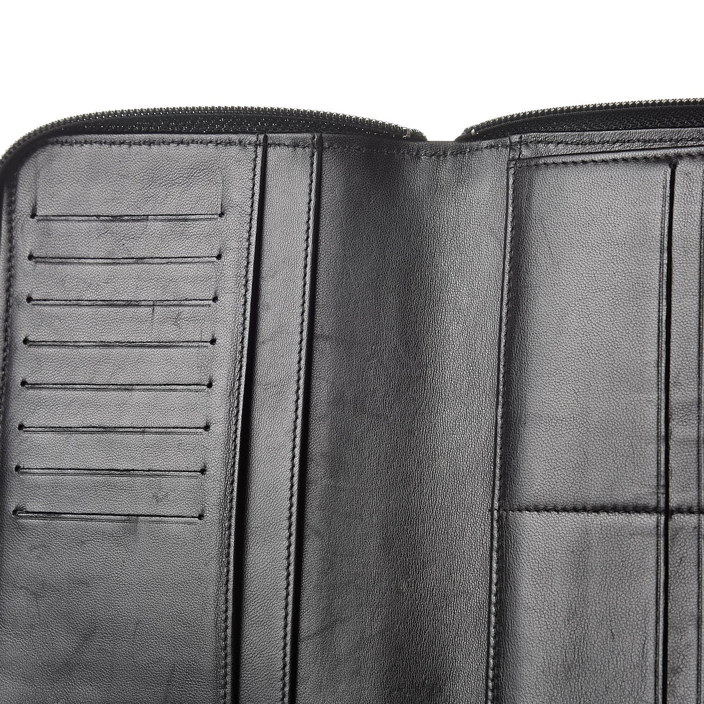 Lambskin Camellia Embossed Zip Around Organizer Wallet Black