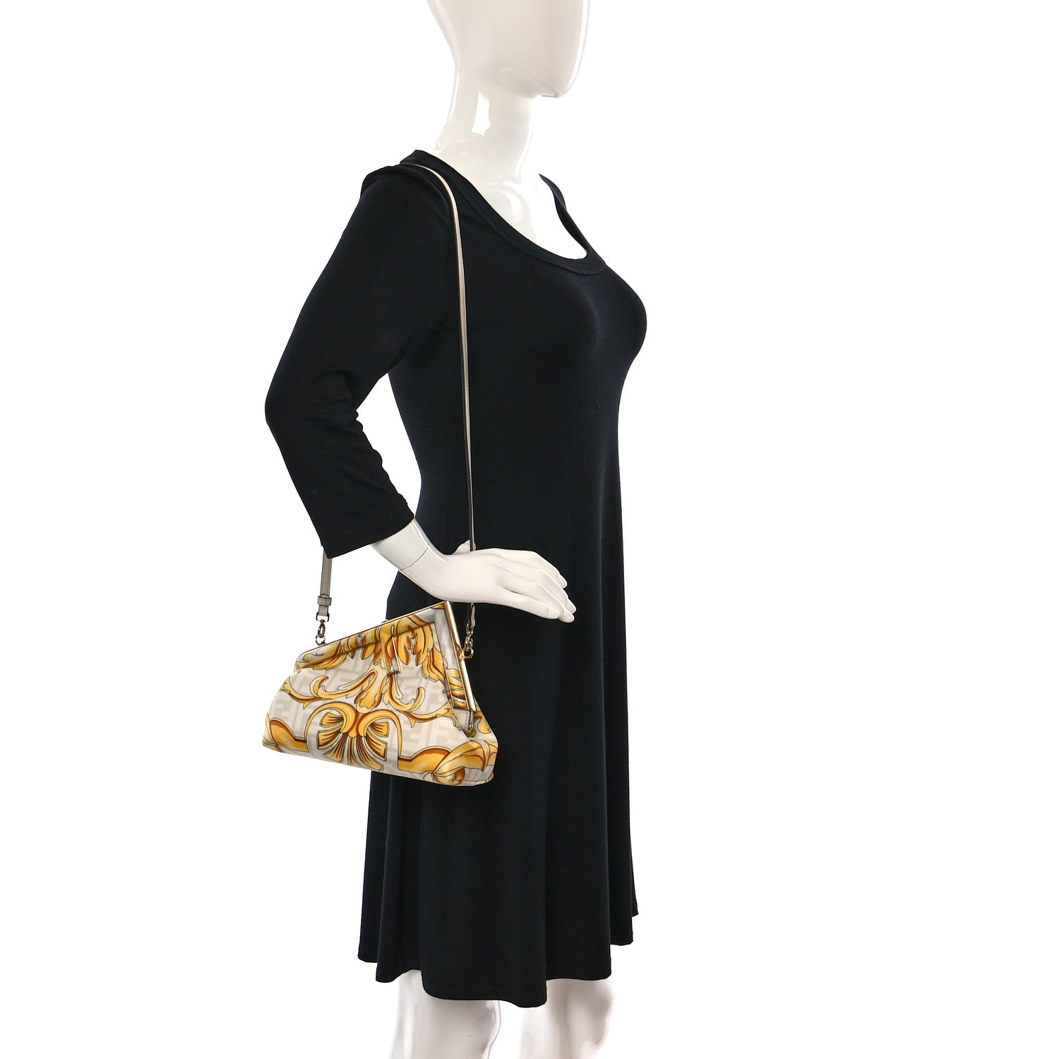 Fendi X VERSACE Silk Calfskin Fendace FF Baroque Print Medium Fendi First White Gold 2 of 8