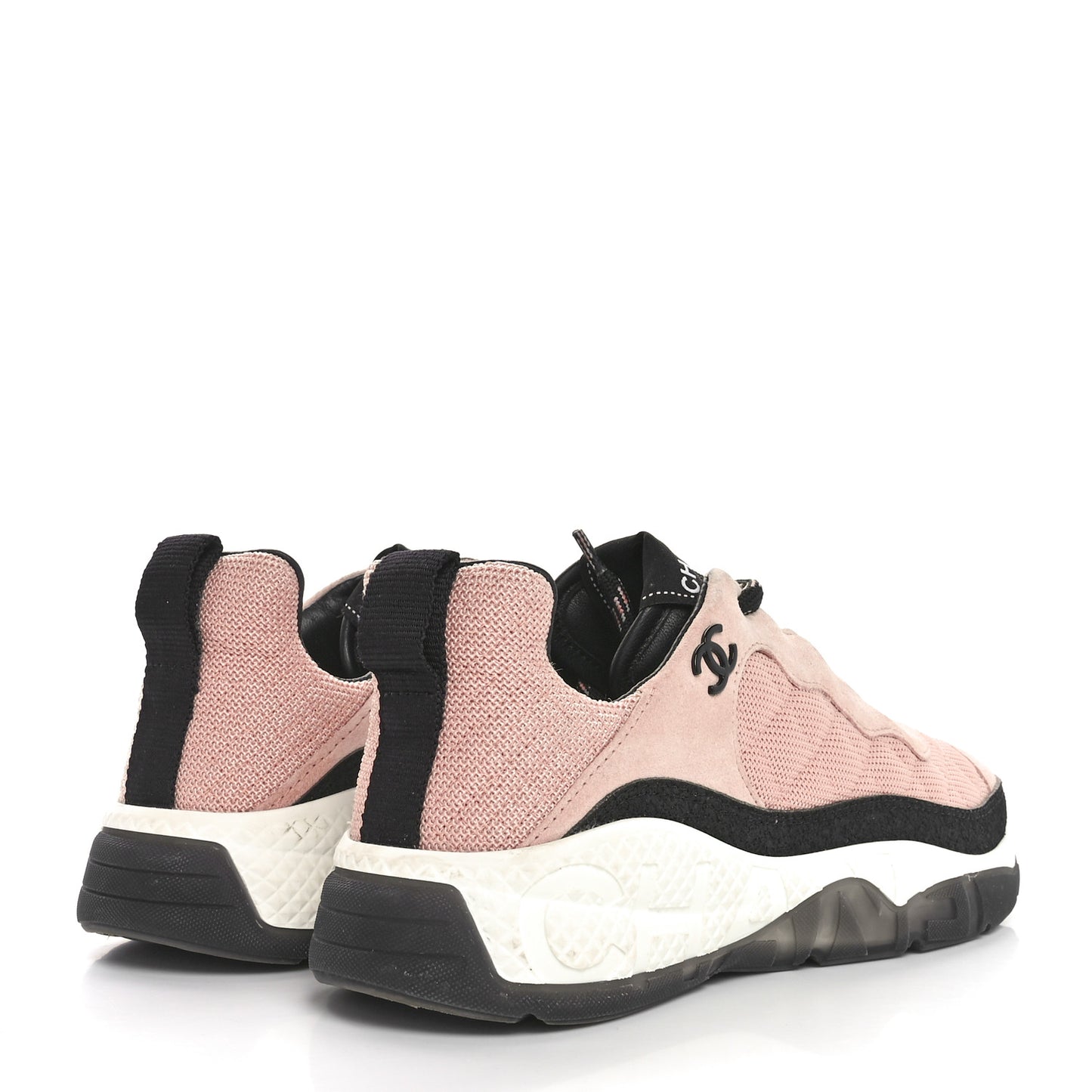 Mesh Suede Calfskin Quilted Sneakers 38 Pink Beige