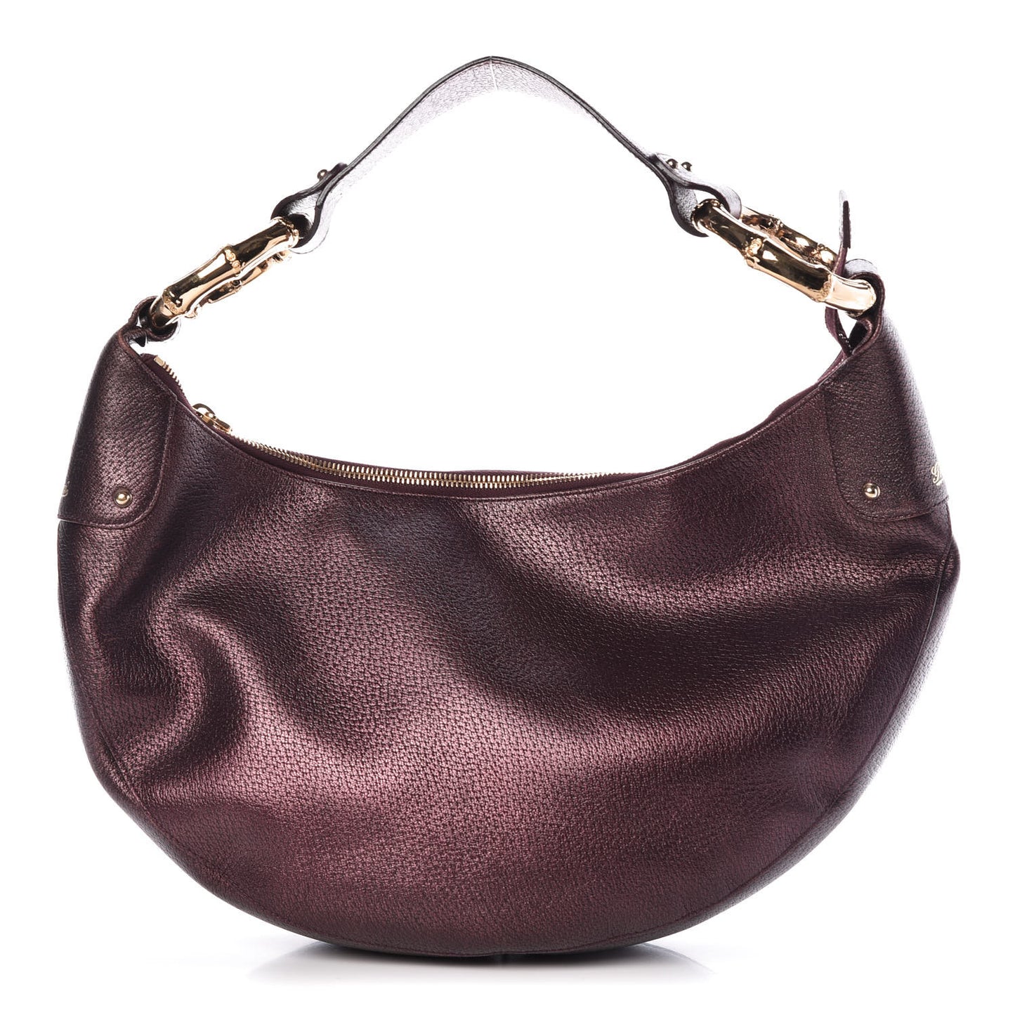 Metallic Calfskin Bamboo Ring Hobo Aubergine
