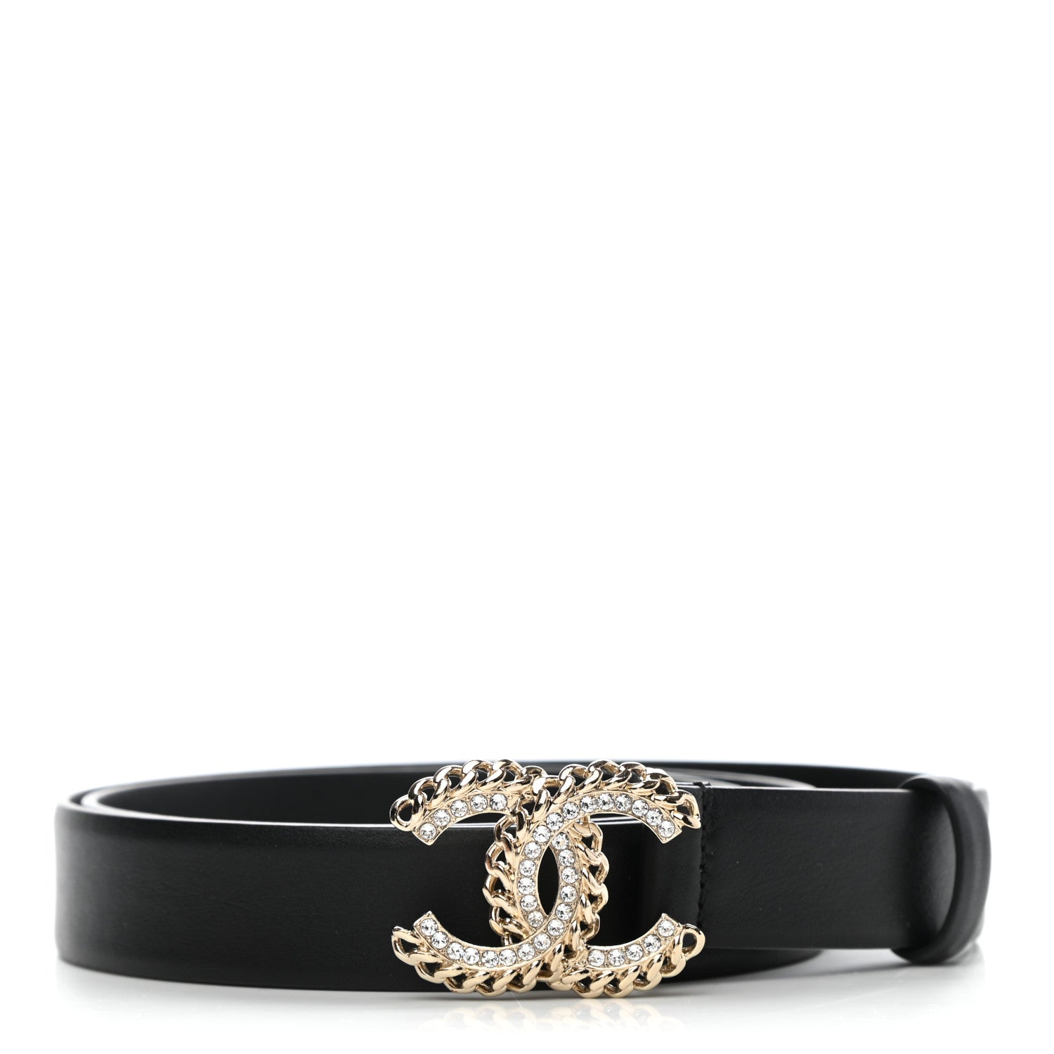 Chanel Calfskin Crystal CC Chain Belt 85 34 Black 1 of 7