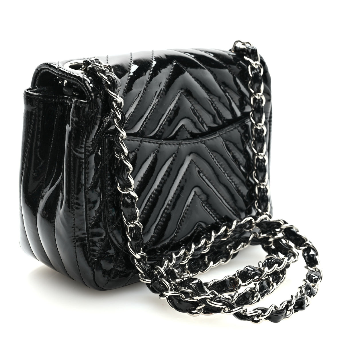 Chanel Patent Calfskin Chevron Quilted Mini Square Flap Black 2 of 10