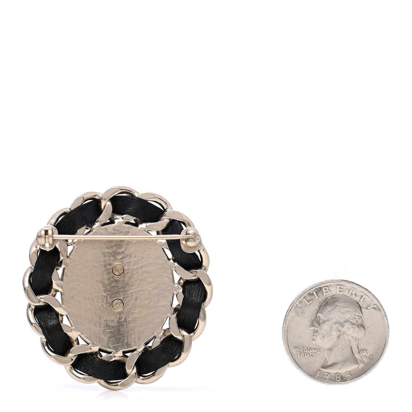 Lambskin Chain CC Brooch Black