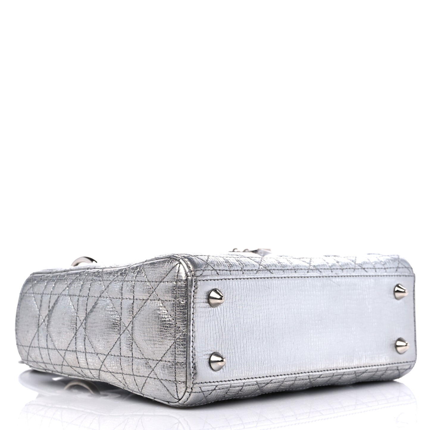Metallic Grained Calfskin Cannage Small Lucky Badges My Lady Dior Silver