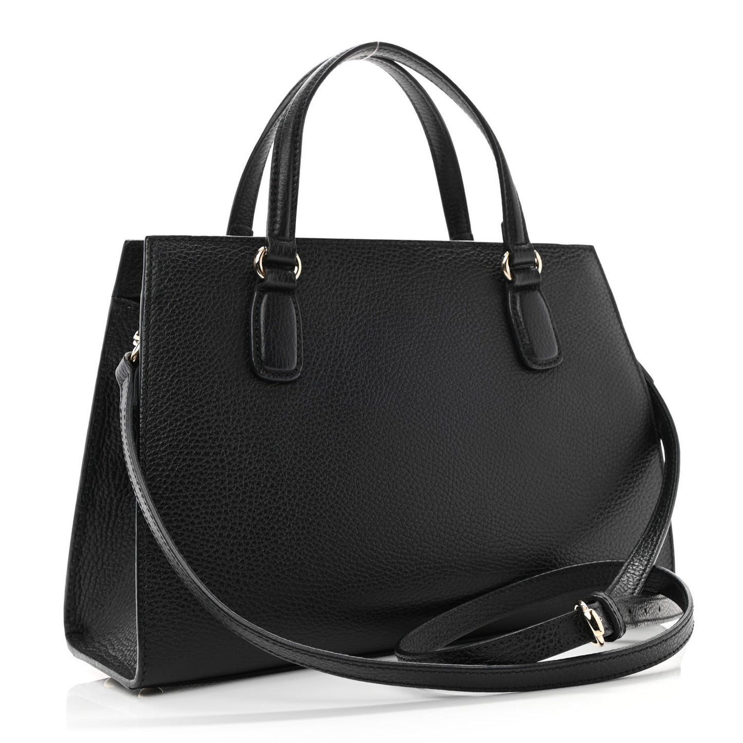 Pebbled Calfskin Medium Soho Top Handle Satchel Black