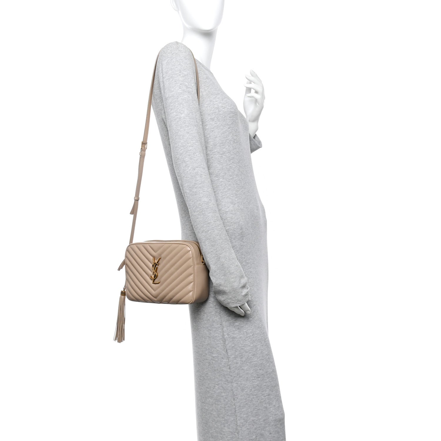Saint Laurent Calfskin Matelasse Monogram Lou Camera Bag Dark Beige 2 of 13