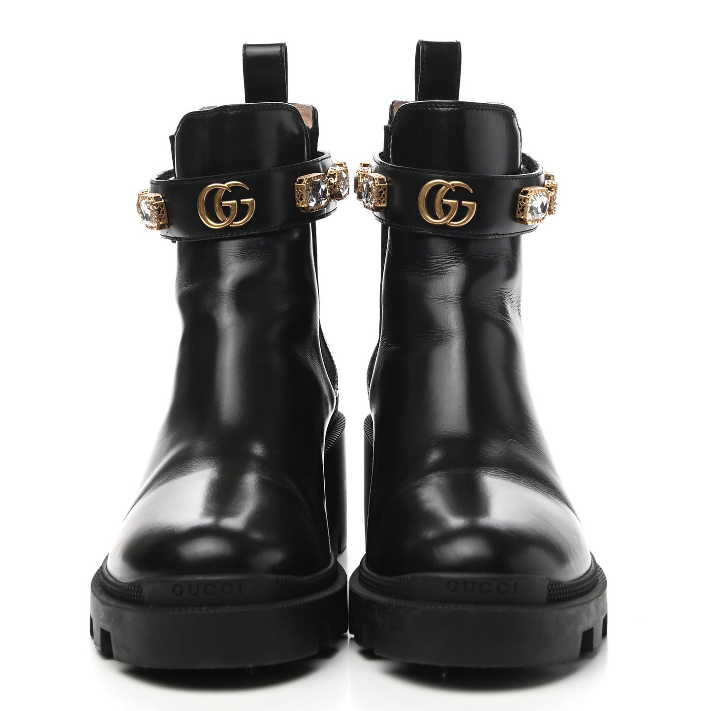 Calfskin Crystal GG Trip Chelsea Ankle Boots 39.5 Black