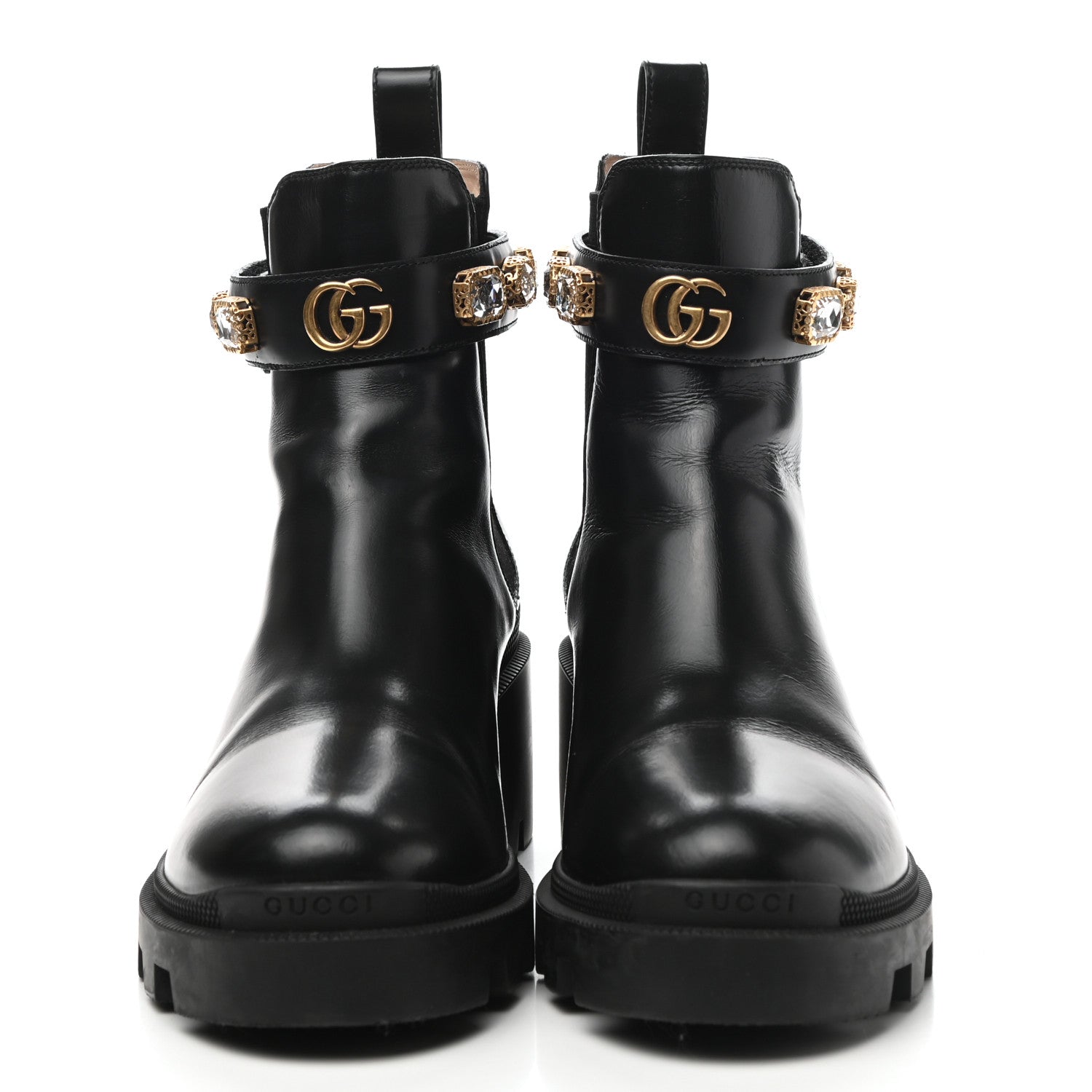 Gucci Calfskin Crystal GG Trip Chelsea Ankle Boots 39.5 Black 2 of 10