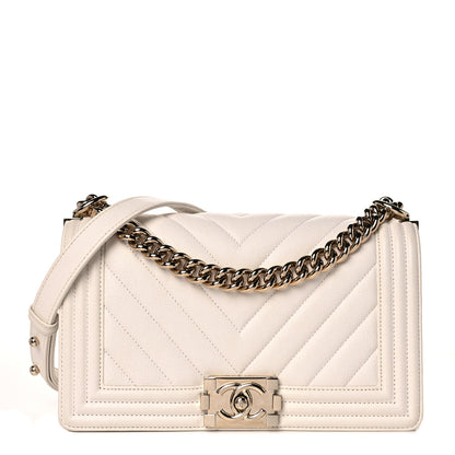 Chanel Caviar Chevron Quilted Medium Boy Flap White 1 of 10