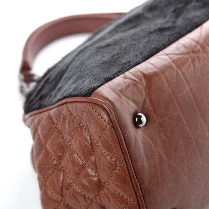 Chanel Aged Calfskin Pony Hair Quilted Miss Pony Bowler Brown 11 of 14