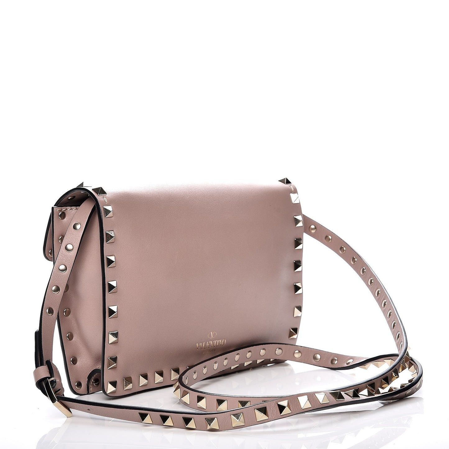 Vitello Rockstud Shoulder Flap Bag Poudre