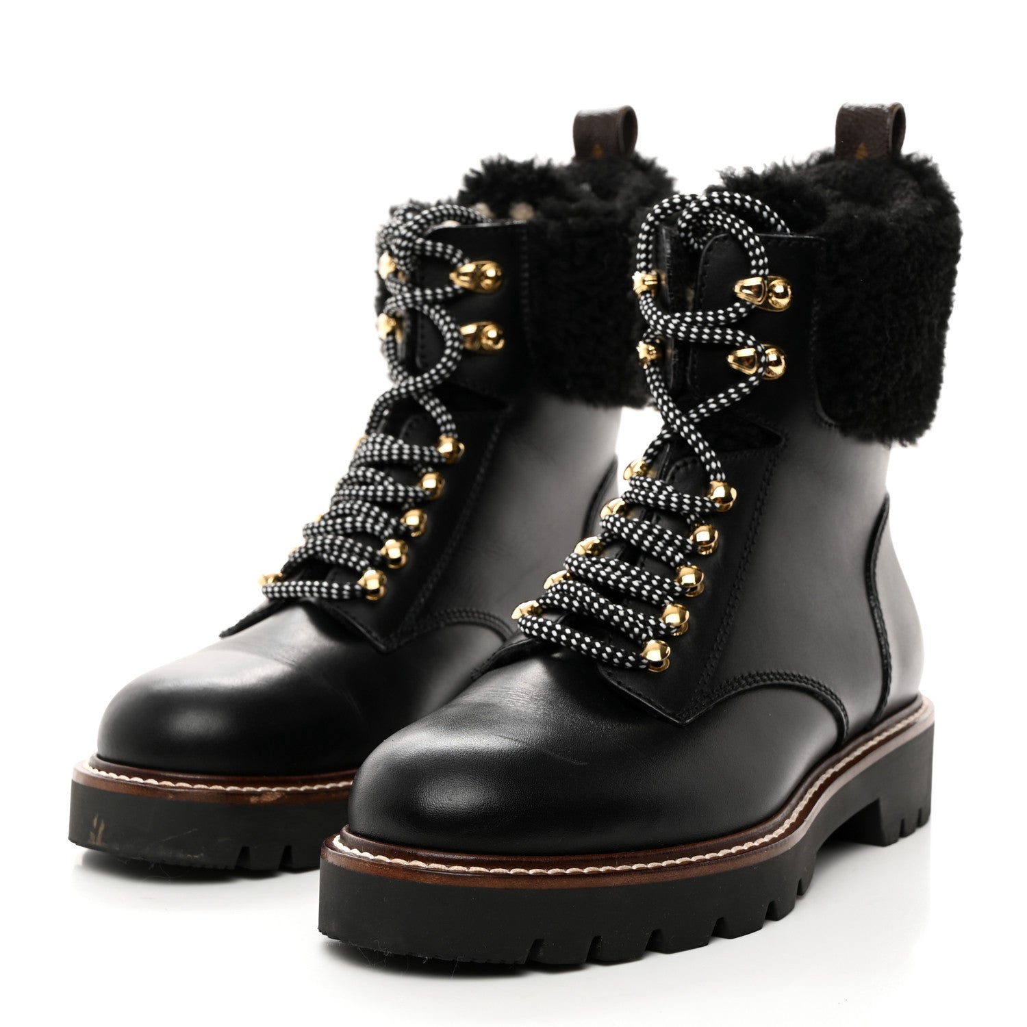Louis Vuitton Calfskin Shearling Territory Ranger Combat Boots 37 Black 3 of 8