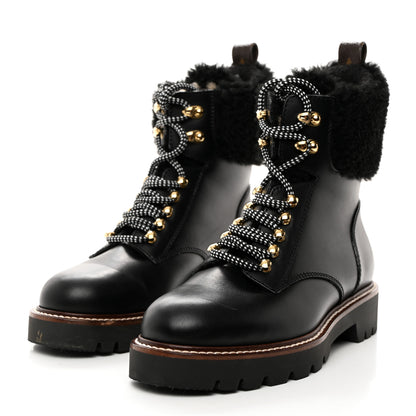 Louis Vuitton Calfskin Shearling Territory Ranger Combat Boots 37 Black 3 of 8