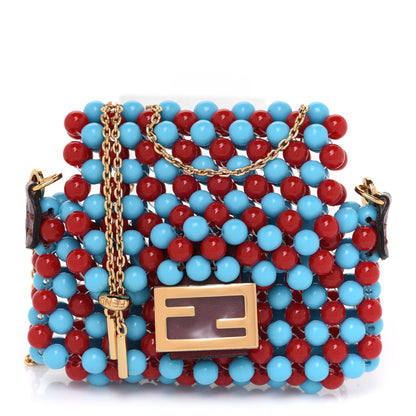 Fendi Glass Beaded Mini Pico Baguette Charm Red Blue 1 of 7