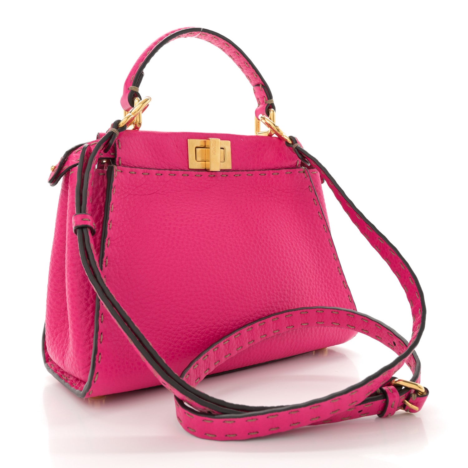 Fendi Cuoio Romano Selleria Mini Peekaboo Iconic Satchel Fuxia 3 of 12
