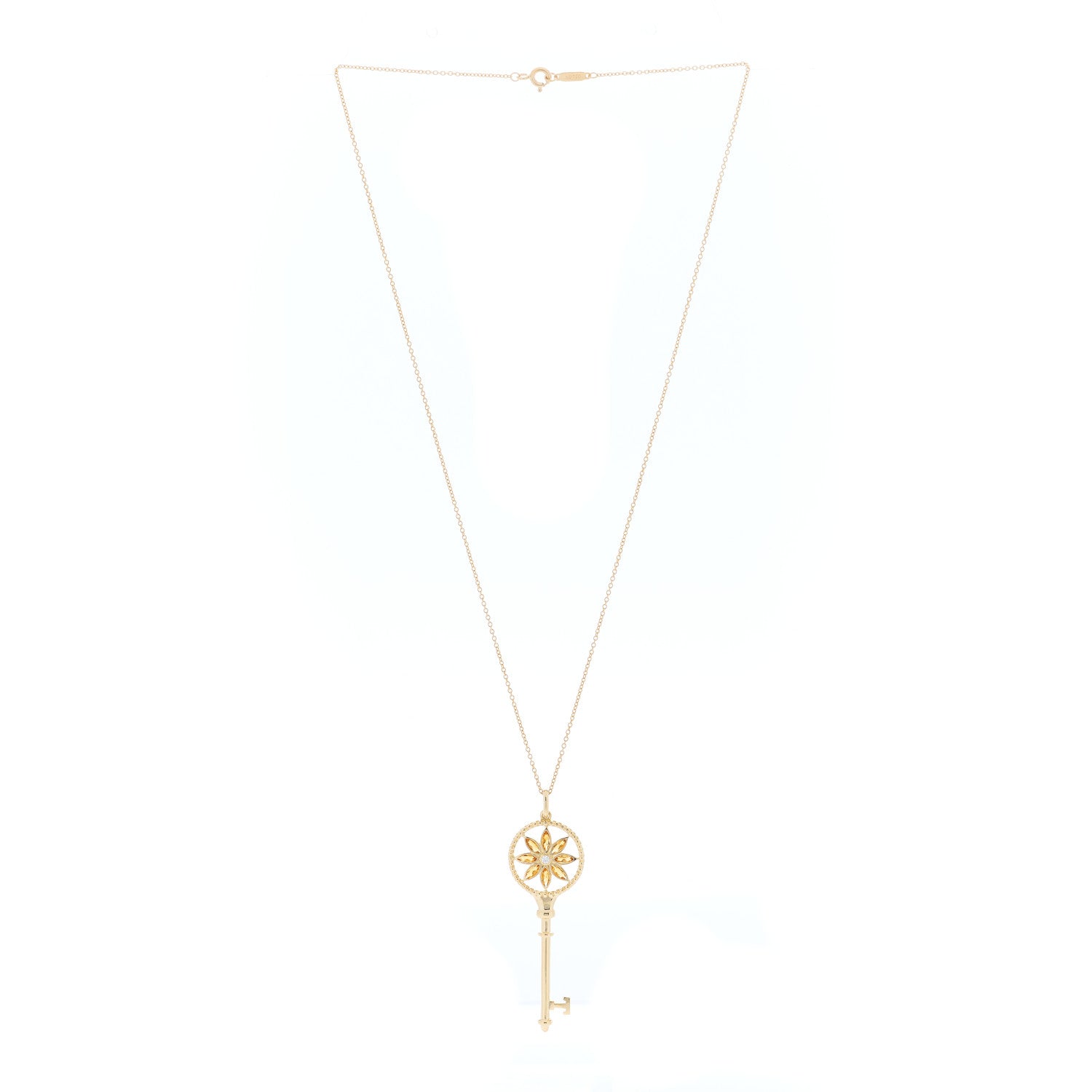 Tiffany 18K Yellow Gold Diamond Citrine Daisy Key Pendant Necklace 2 of 5