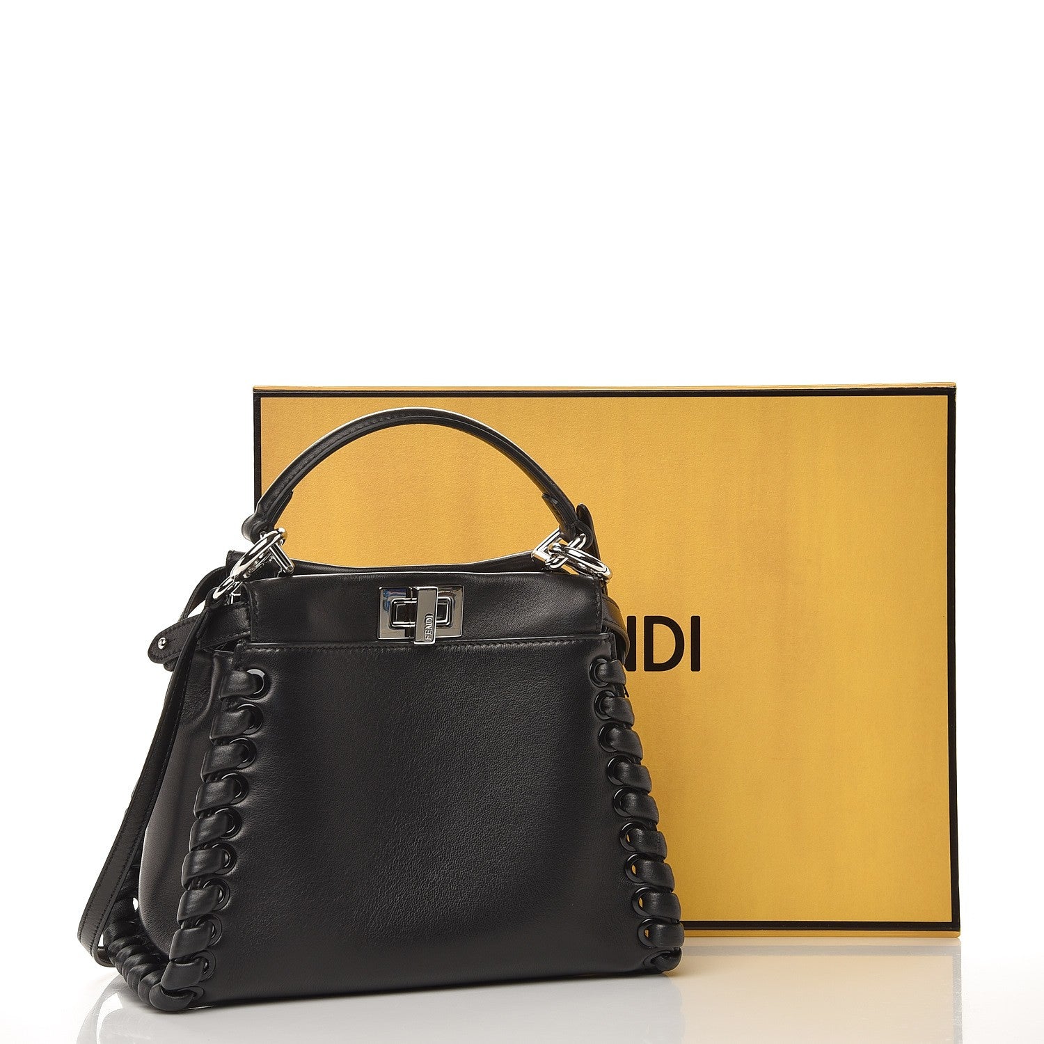 Fendi Nappa Lace Up Mini Peekaboo Iconic Satchel Black 8 of 8