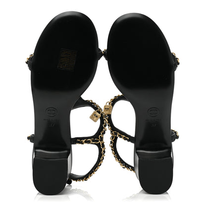 Chanel Lambskin Pearl Chain CC Thong Sandals 37 Black 5 of 8