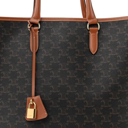 Celine Triomphe Canvas Calfskin Horizontal Cabas Tan 9 of 11
