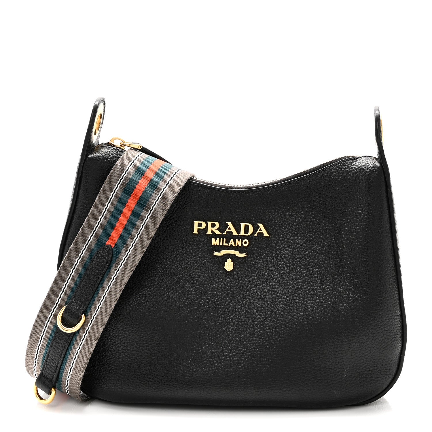バッグ PPP Prada Vitello Phenix Small Zippered Messenger Hobo Black 1807335