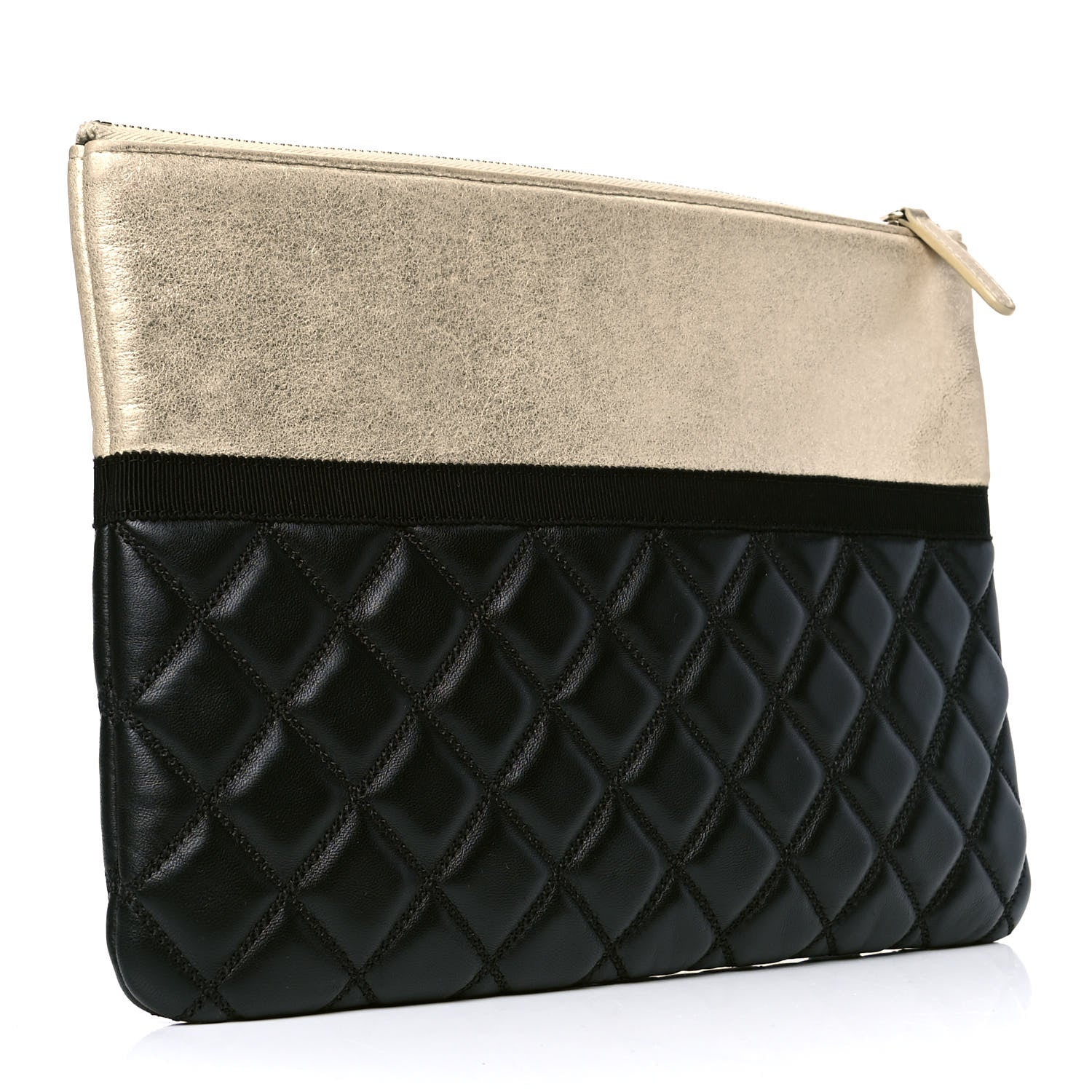Chanel Metallic Goatskin Lambskin Grosgrain Pearl CC Medium Cosmetic Case Black Gold 2 of 4