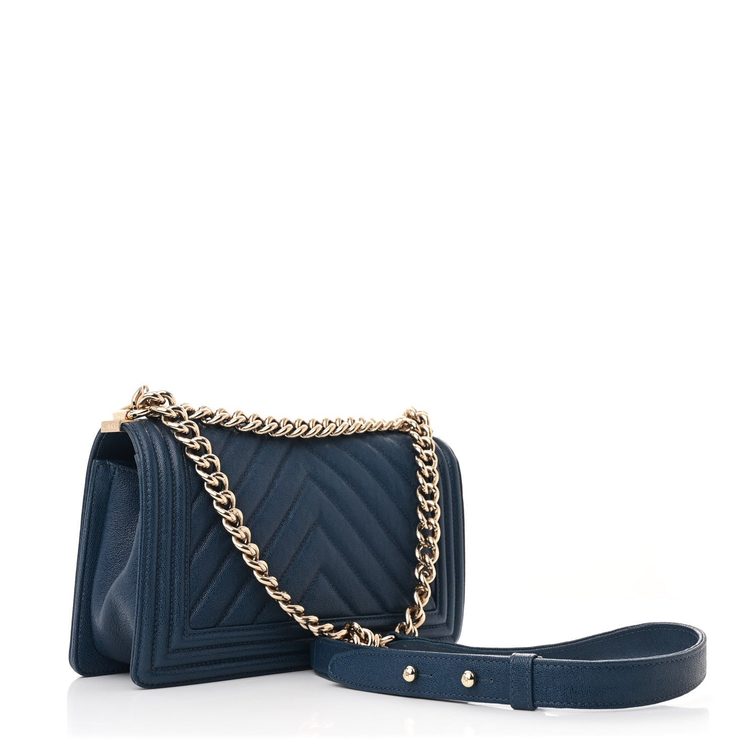 Chanel Iridescent Caviar Chevron Quilted Medium Boy Flap Blue 2 of 9