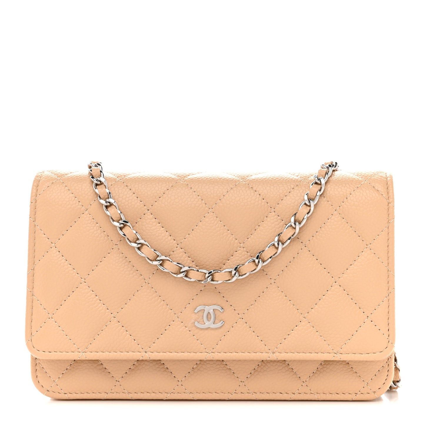 Caviar Quilted Wallet On Chain WOC Beige