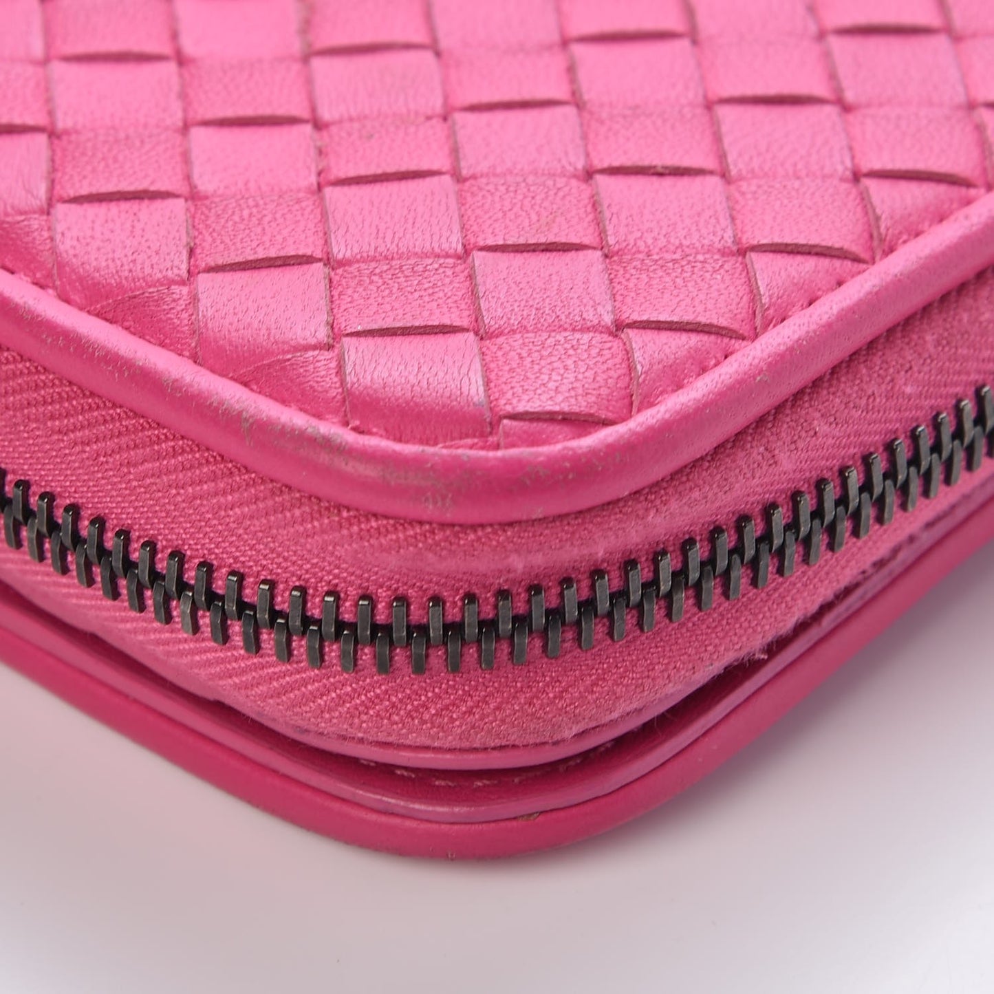 Nappa Intrecciato Zip Around Wallet Pink