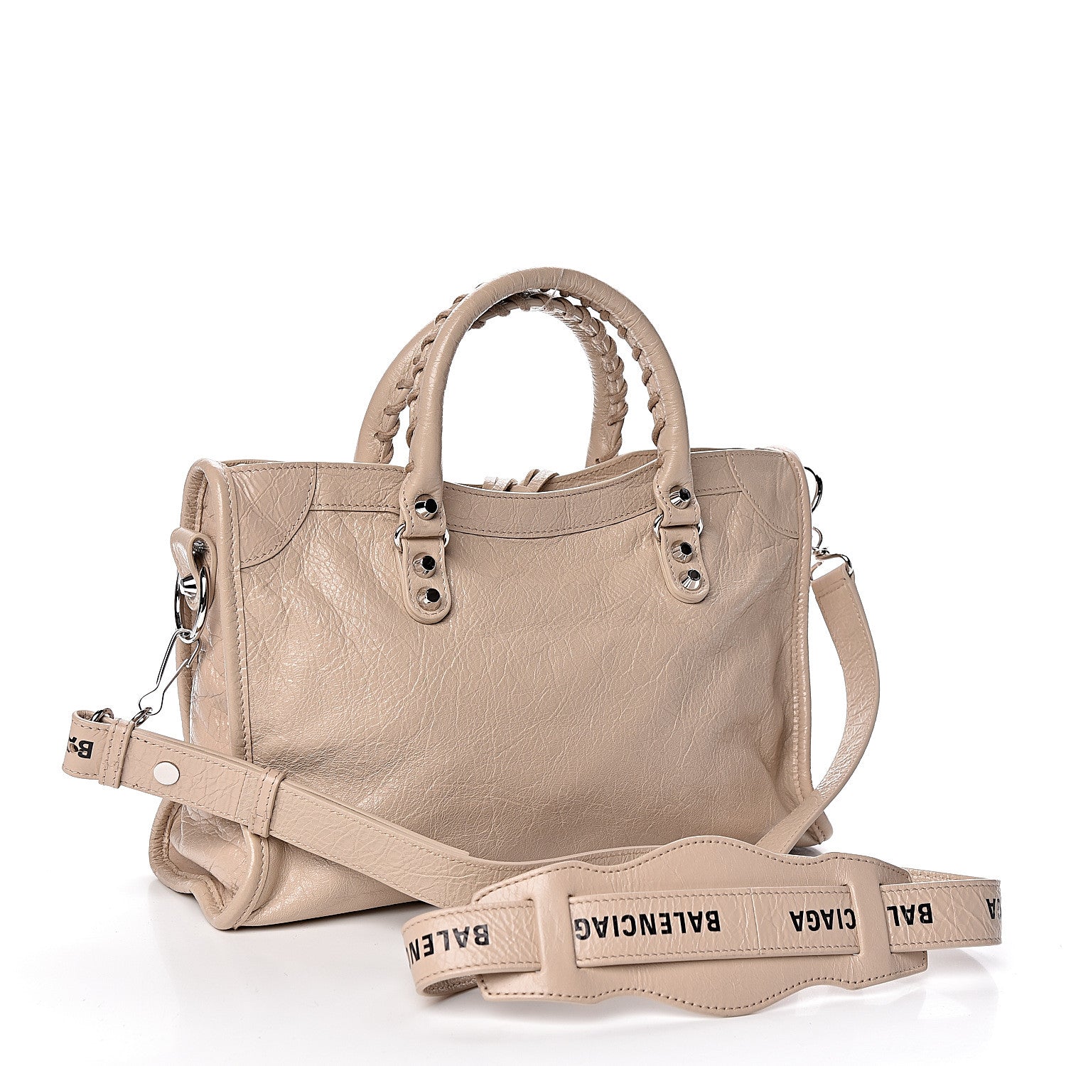Balenciaga Agneau Classic Silver Hardware S City Logo Strap Light Beige Black 3 of 10