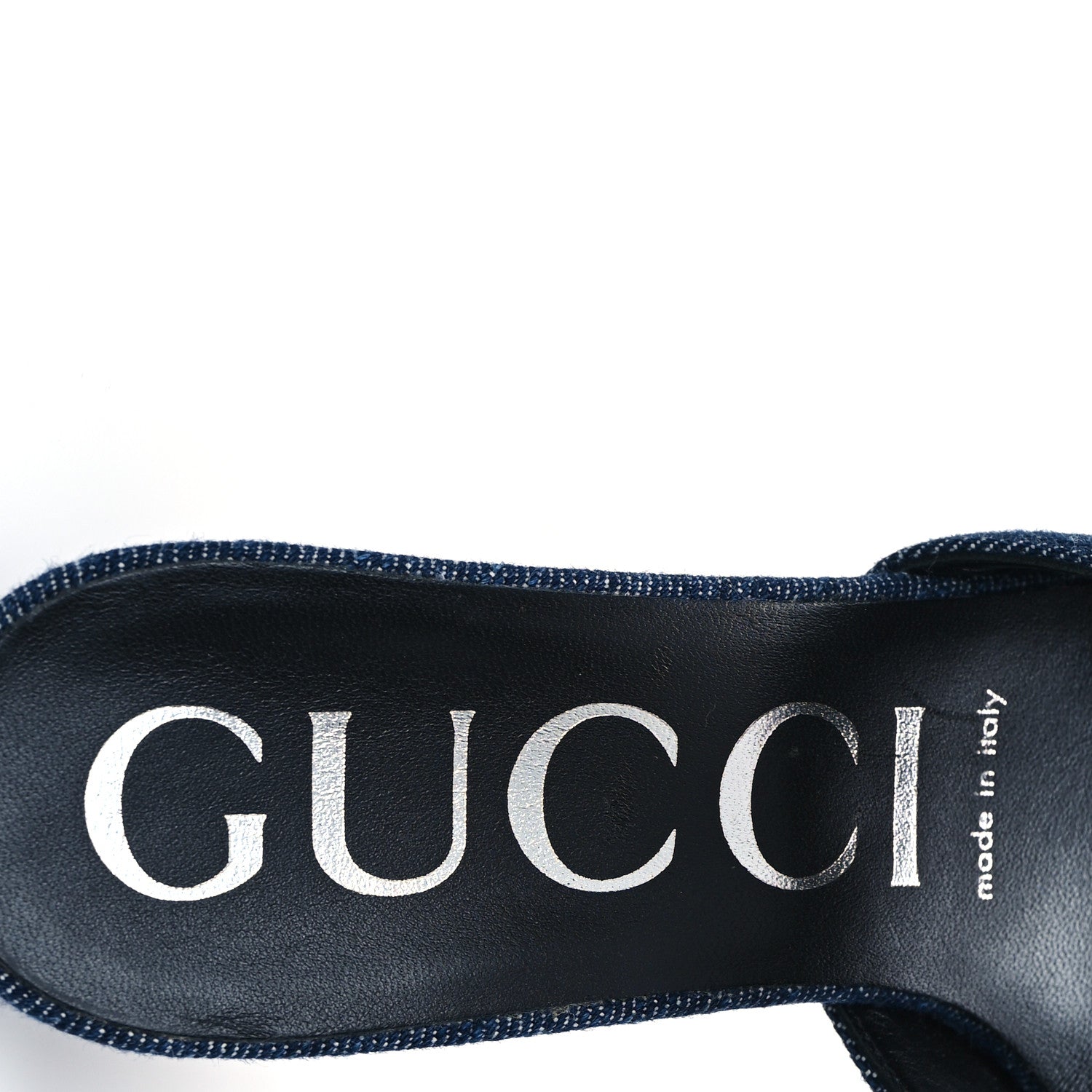 Gucci Denim Crystal GG Monogram Mules 38 Blue 8 of 9