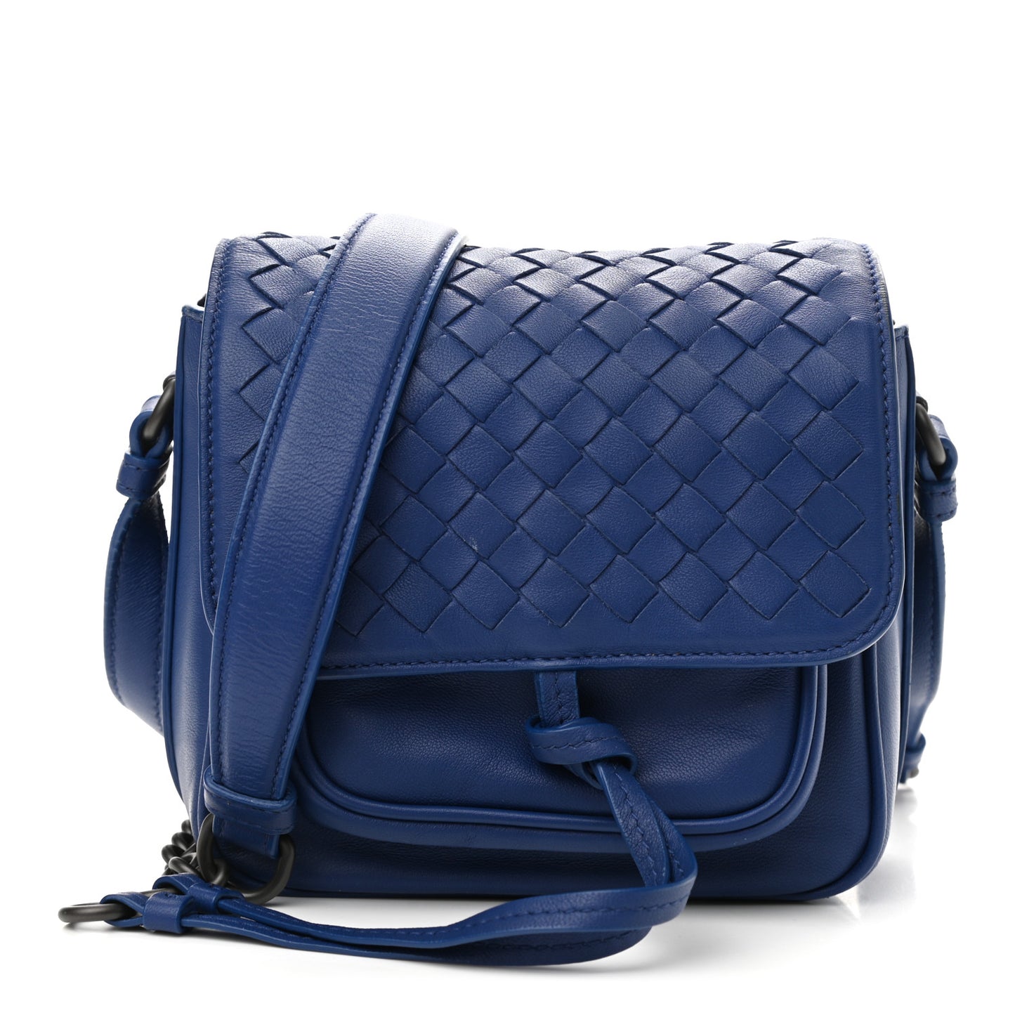 Nappa Intrecciato Mini Saddle Crossbody Blue