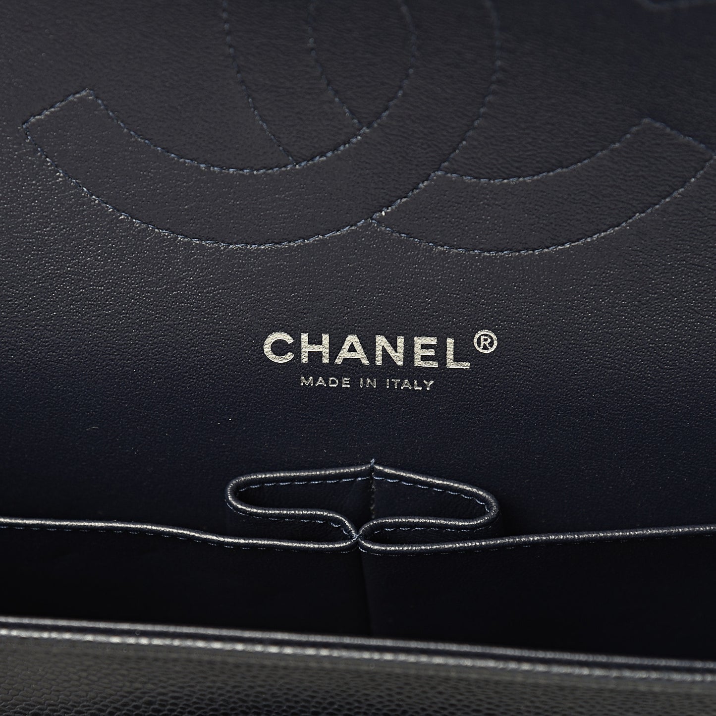Caviar Quilted Jumbo Double Flap Navy Blue