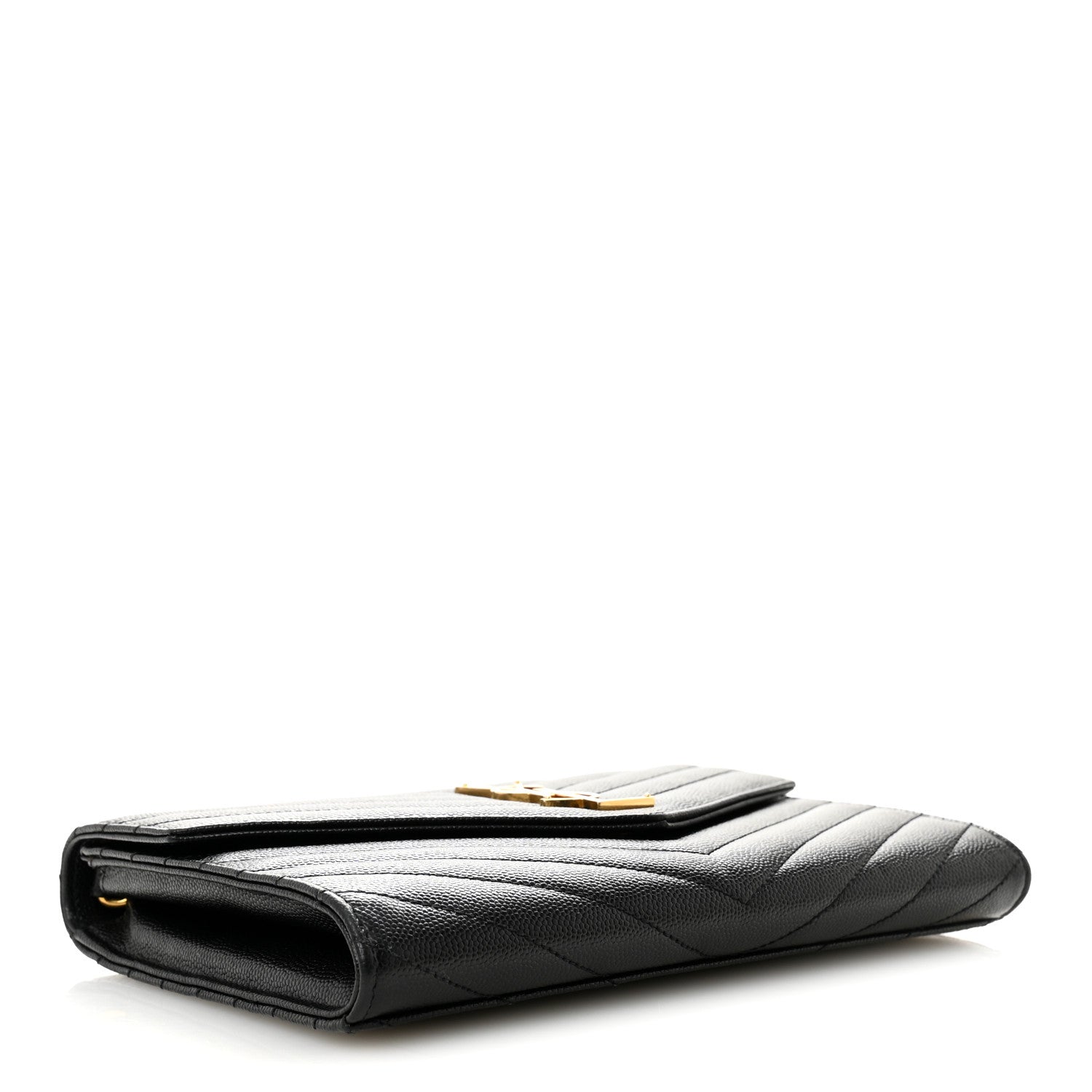 Saint Laurent Grain De Poudre Matelasse Chevron Monogram Envelope Clutch Black 4 of 9