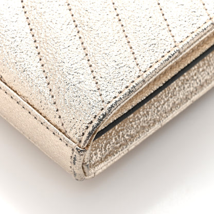 Saint Laurent Metallic Crackled Calfskin Matelasse Chevron Monogram Chain Wallet Gold 17 of 17