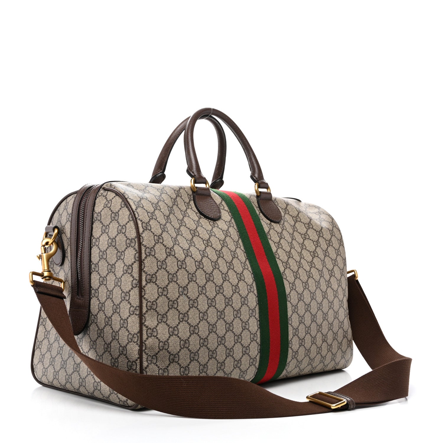 Gucci GG Supreme Monogram Textured Dollar Calfskin Web Medium Ophidia Carry-On Duffle Bag Beige Ebony New Acero 2 of 9