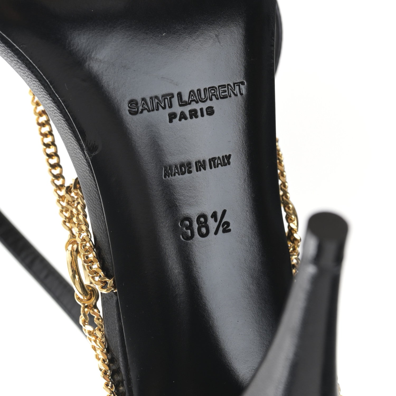 Saint Laurent Calfskin Chain Cristal Sandals 38.5 Black 6 of 9